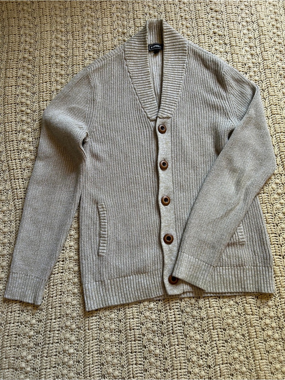 Express Men's Shawl Collar Cardigan - Light Tan